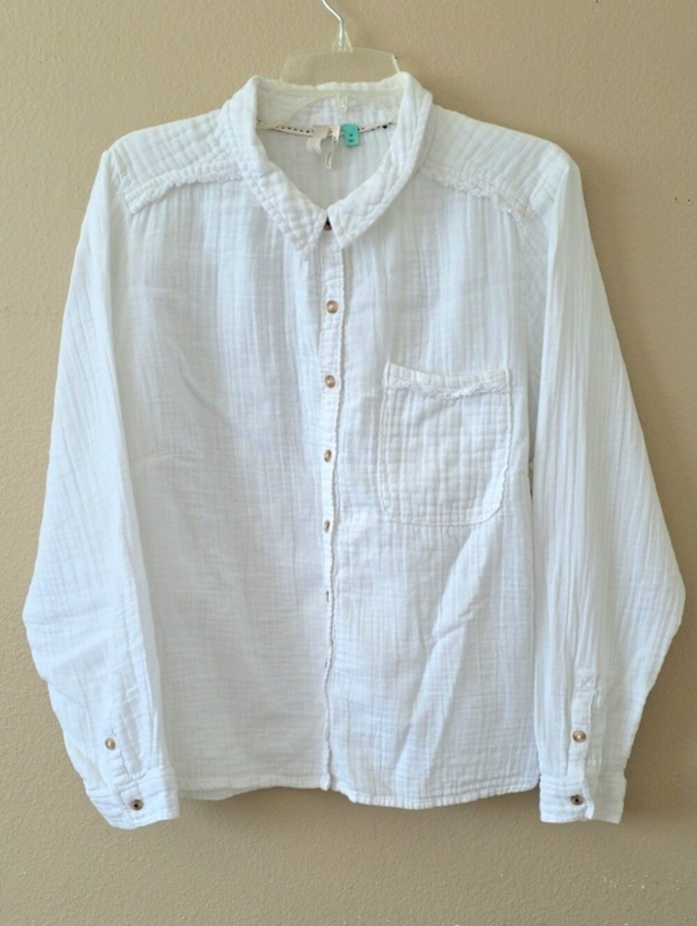 Pilcro Anthropologie Womens 2X White Cotton Gauze Button Front Shirt